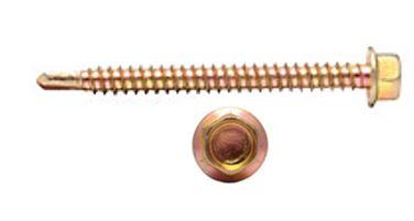HEX HEAD SELF DRILLING (TEK) SCREWS WASHER FACE, HARDENED CARBON STEEL Zinc Plated & YELLOW PASSIVATED, DIN 7504K, #12x115 mm