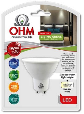 OHM LED GU10 4W GLOBE WW