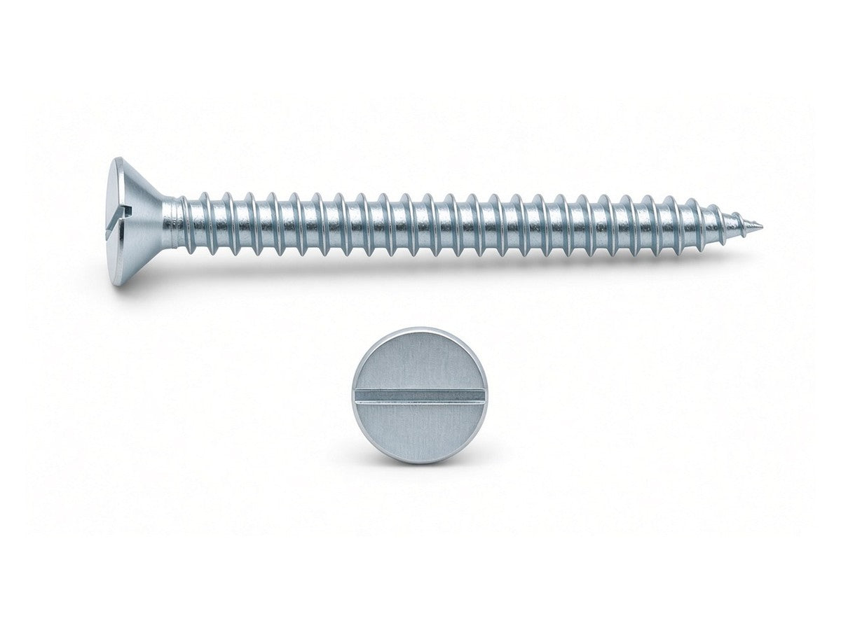 Slotted Countersunk Self Tapping Screws DIN 7972, DIN 7972, Mild Steel Grade 4.8, Zinc Plated, M4.2 x 38 MM