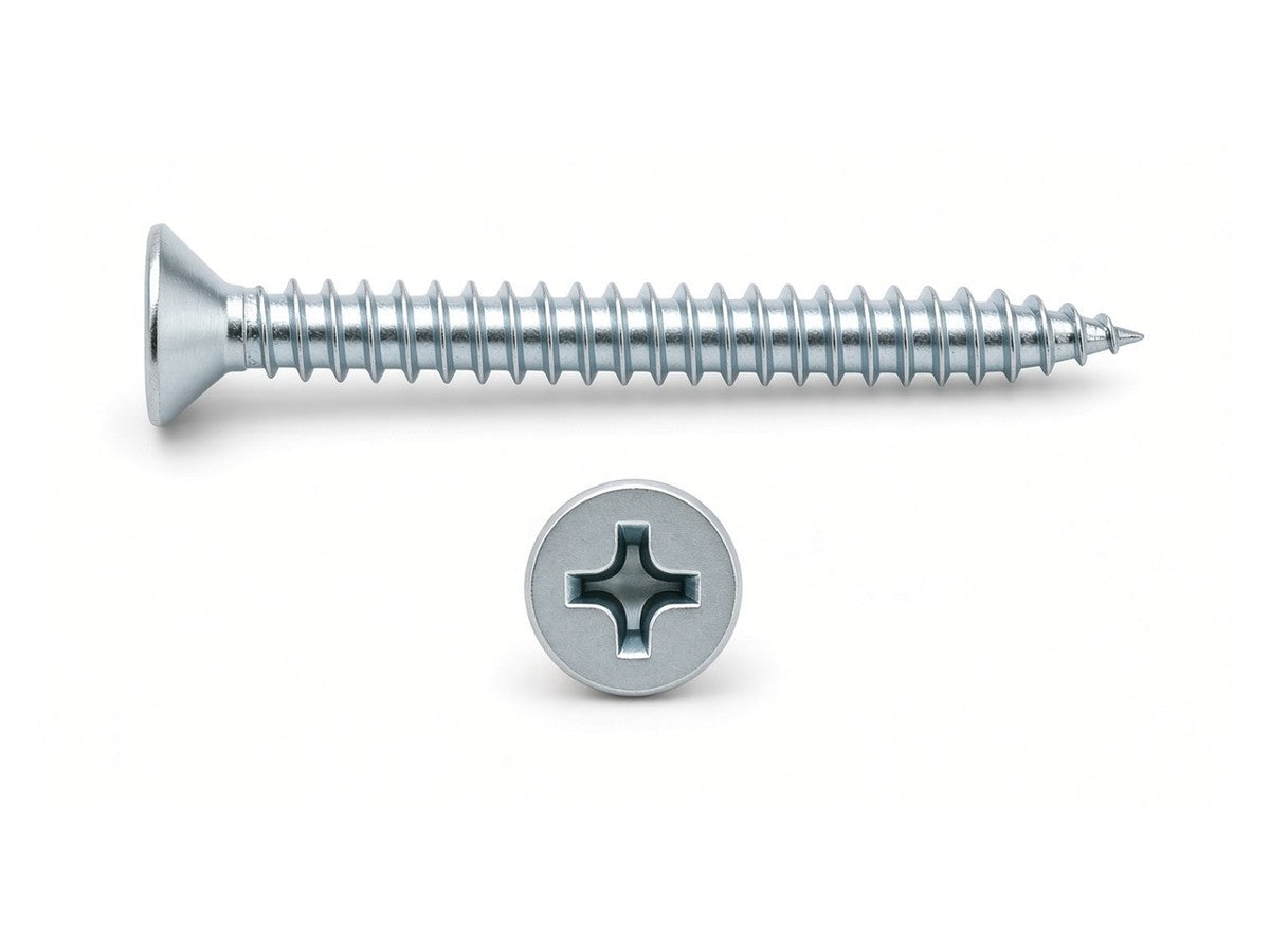 Countersunk Pozi Self, DIN 7982, Mild Steel Grade 4.8, Zinc Plated, M5.5 x 38 MM