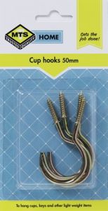 MTS HOME CUP HOOKS 50MM BRASS 4PC